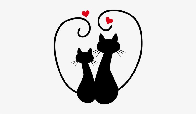 Cat Silhouettes And Heart Wall Sticker - Happy Wedding Anniversary Cats, transparent png download
