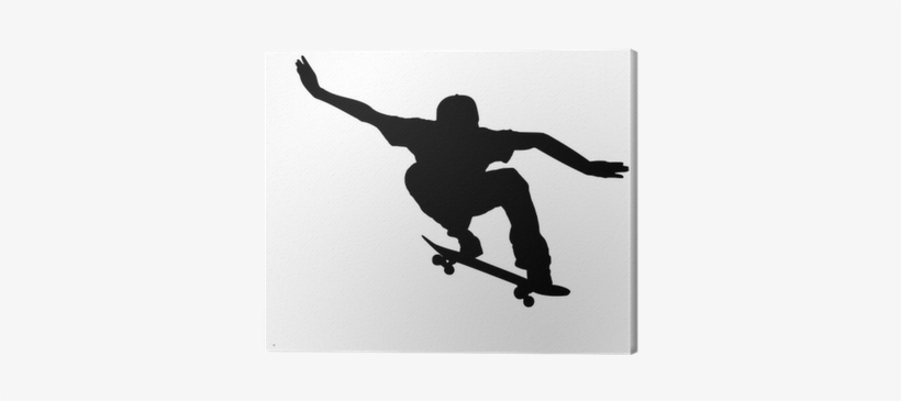 Silhouette Of A Skateboarder On White Background Canvas - Silhouette Of A Skateboarder, transparent png download