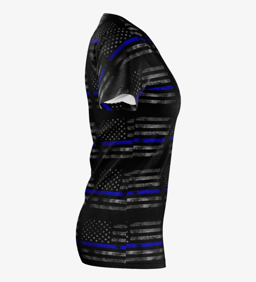 Womans Faded American Flag With Thin Blue Line T-shirt - High Heels, transparent png download