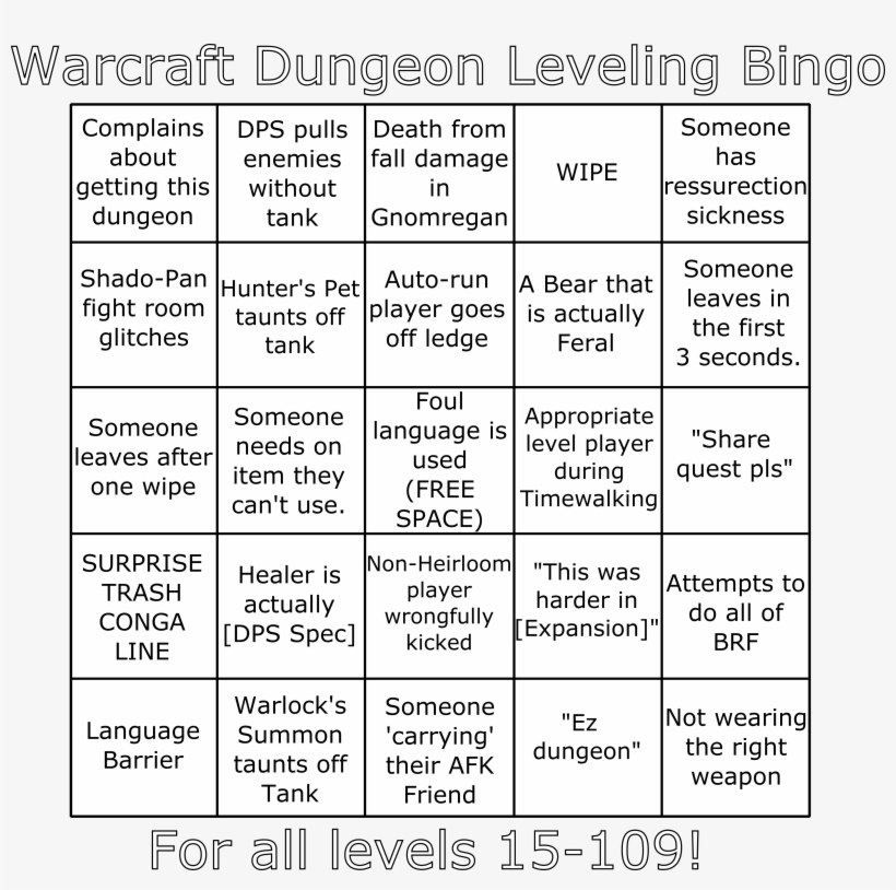 Humorinspired - World Of Warcraft White Knight Bingo Card, transparent png download