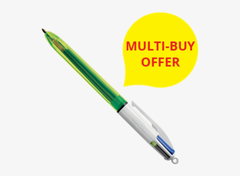 Bic 4 Colour Fluo Black Blue Red Ball Pen And Highlighter, transparent png download