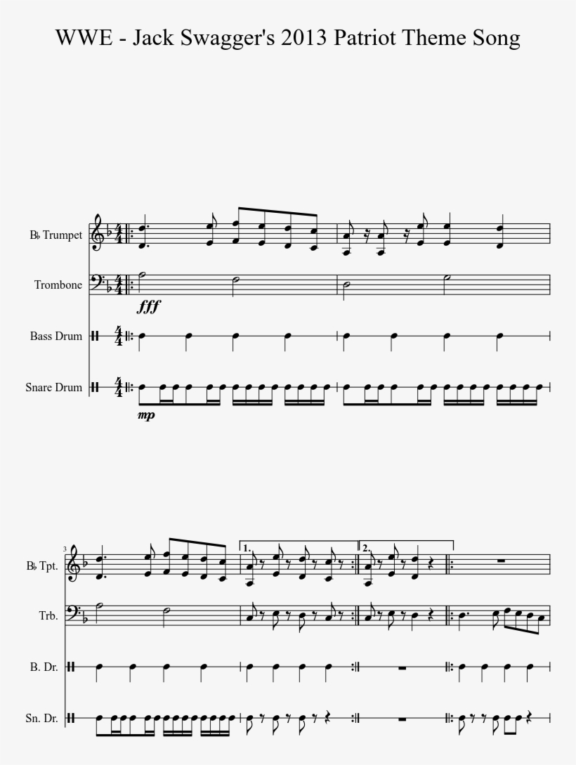 Jack Swagger's 2013 Patriot Theme Song Sheet Music - Wwe Trumpet Sheet Music, transparent png download