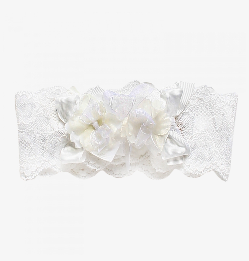 White Headband In Lace With Petals And Bows - Lace, transparent png download