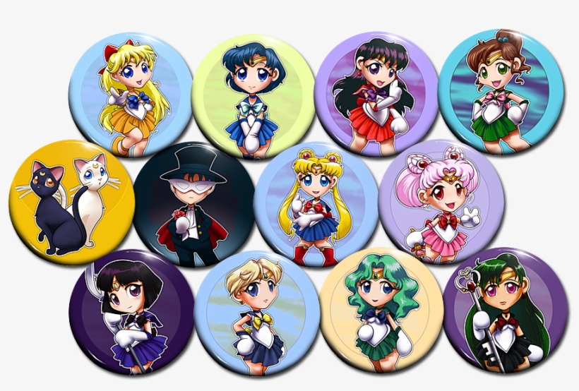 Sailor Moon Button Set Larger Image - Sailor Moon Button Pin, transparent png download