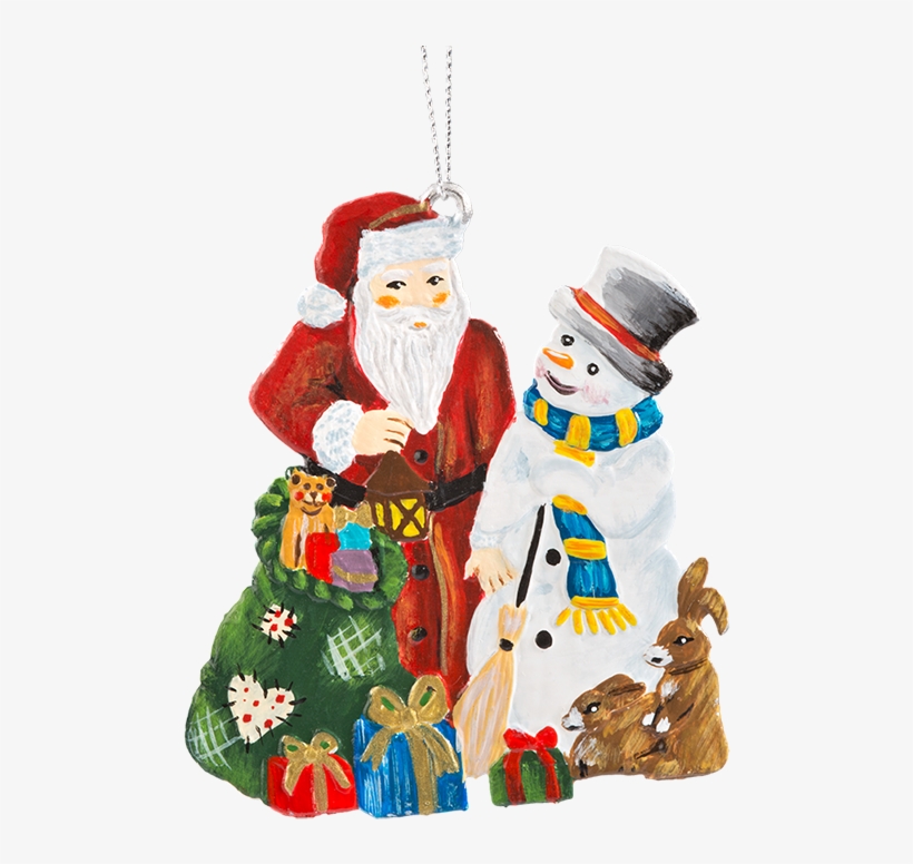Santa And Snowman With Forest Animals - Santa Claus, transparent png download