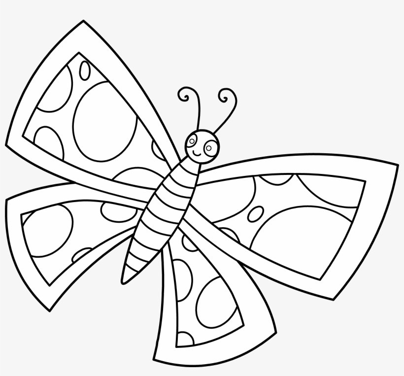 Colorable Spotted Butterfly Design - Funny Butterfly Black White Png, transparent png download