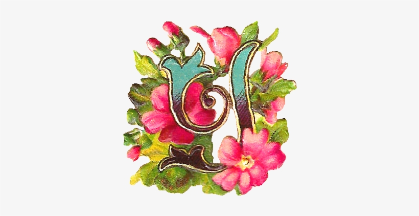 Vintage Drop Cap Letter Y With Pink Flowers - Clip Art, transparent png download