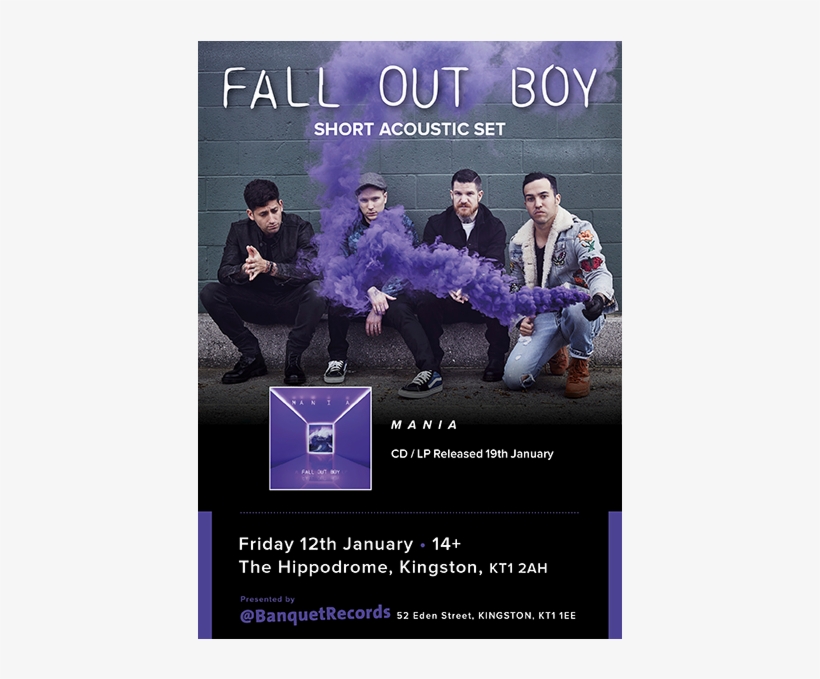 Fall Out Boy Friday 12th January At The Hippodrome - Fall Out Boy, transparent png download