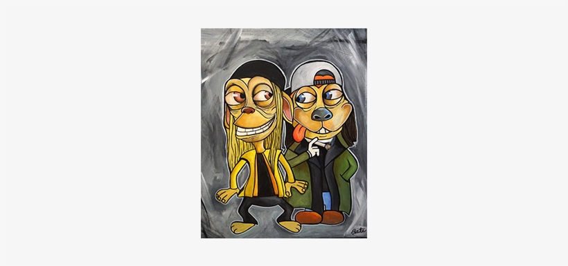 Silent Bob & Jay Ren And Stimpy Acrylic Painting 20″ - Visual Arts, transparent png download