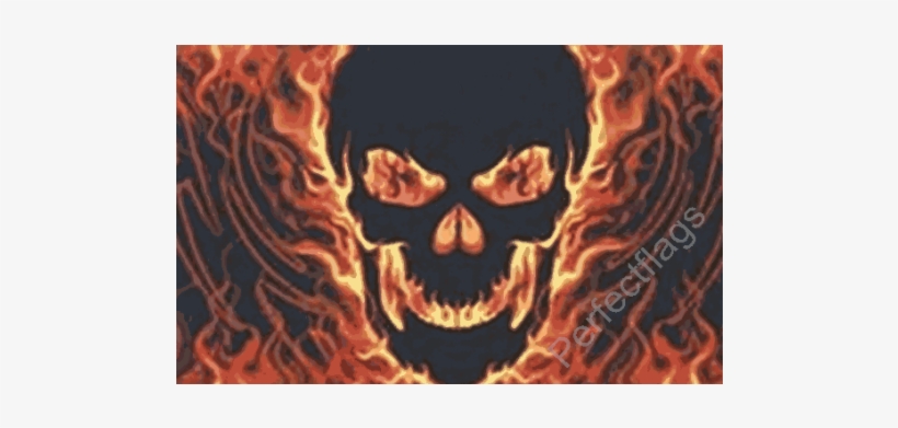 Skull With Fire Flag - 5ft X 3ft Skull With Fire Flag, transparent png download