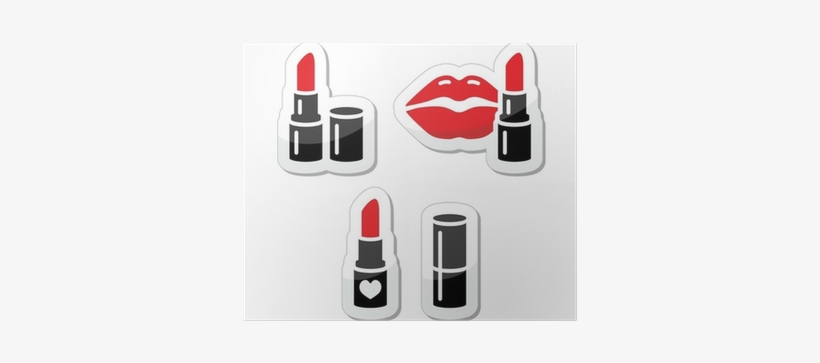 Lips And Red Lipstick Vector Icon Set Poster • Pixers® - Lipstick Symbols, transparent png download