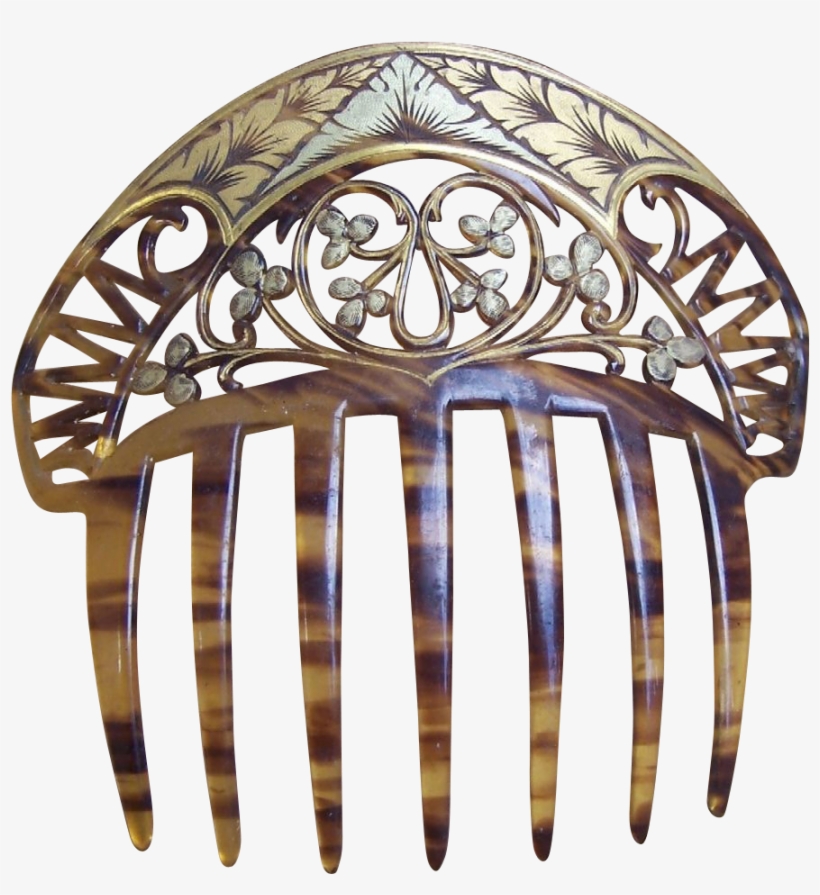 Art Nouveau Hair Comb Faux Tortoiseshell With Gilded - Illustration, transparent png download