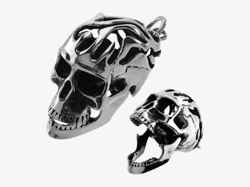 Movable Flaming Skull Pendant - Silver, transparent png download