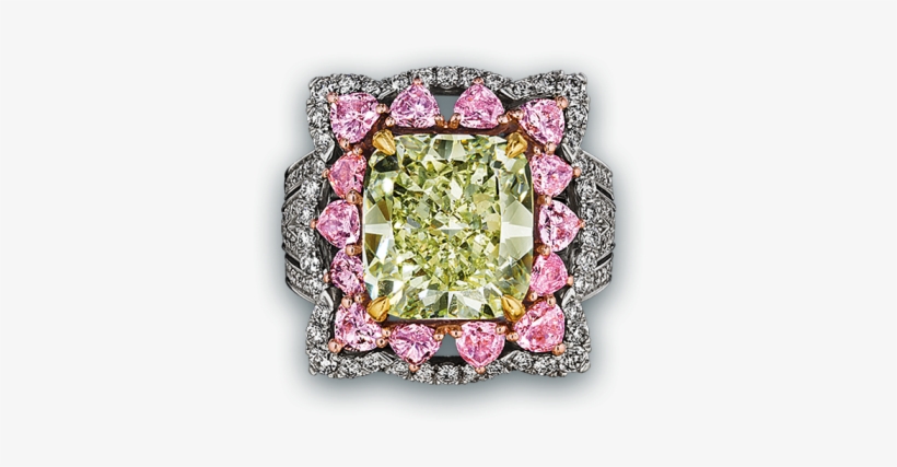 Natural Fancy Intense Yellow Green Diamond Ring - Cocktail Party Ring 925 Sterling Silver Yellow Cushion, transparent png download