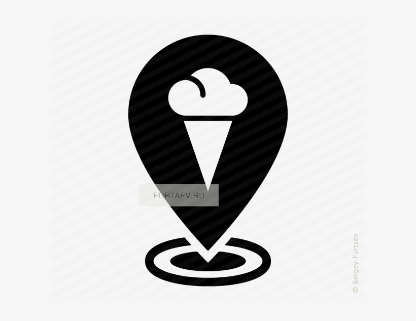 Vector Icon Of Ice Cream In Waffle Cone On Map Marker - Emblem, transparent png download