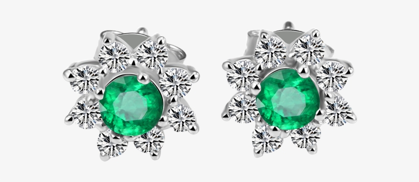 瑞沁坊彩宝 925 Silver Emerald Green Diamond Stud Earrings - Boucle D Oreille Marguerite, transparent png download
