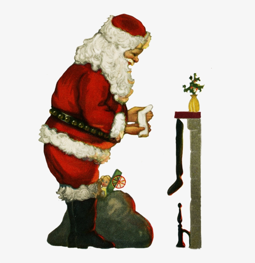 Santa With Socsk At The Fireplace At Christmas - Santa Claus, transparent png download
