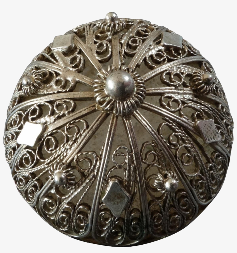 Large Antique Silver Plated Filigree Metal Button Traditional - Antique, transparent png download