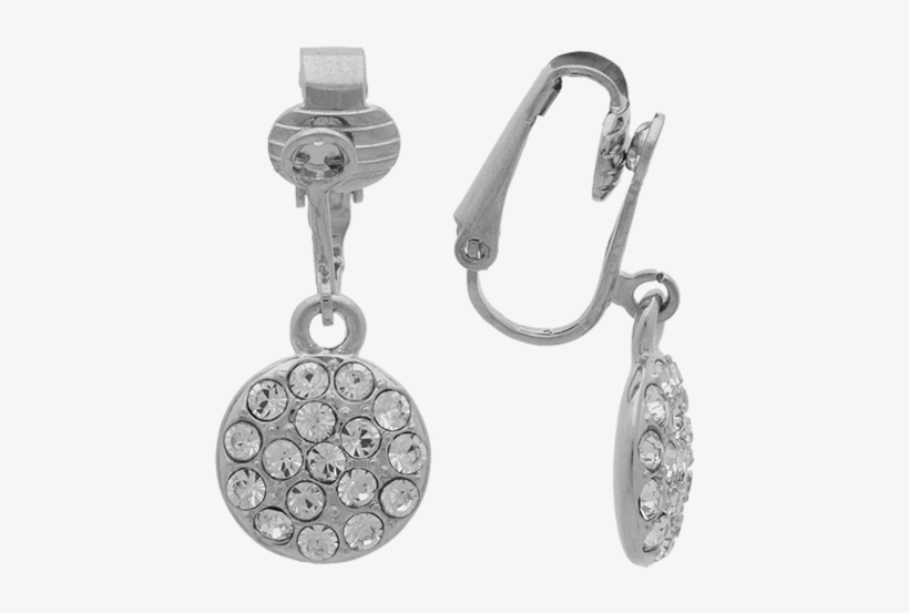 Silver Pave Button Drop Clip On - Silver, transparent png download