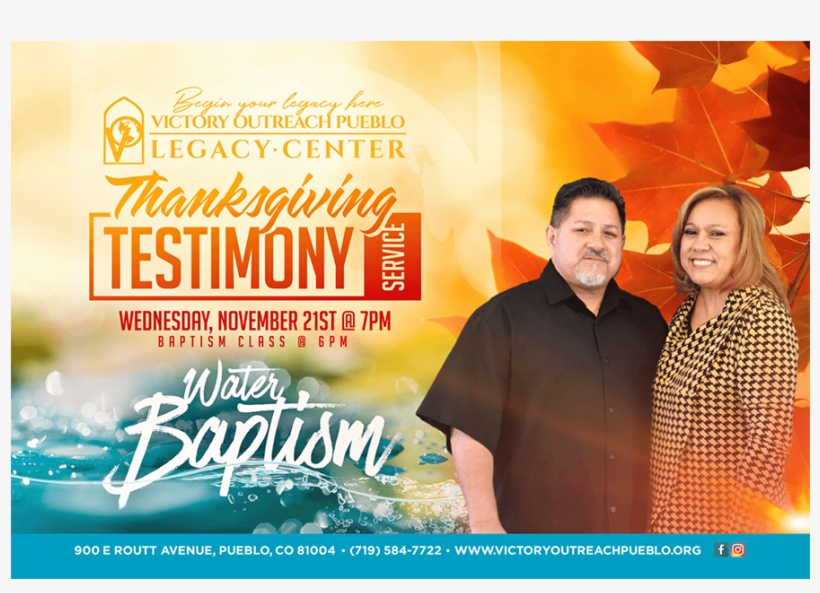 Thanksgiving Testimony Service And Baptism 11/21 - Victory Outreach Pueblo, transparent png download