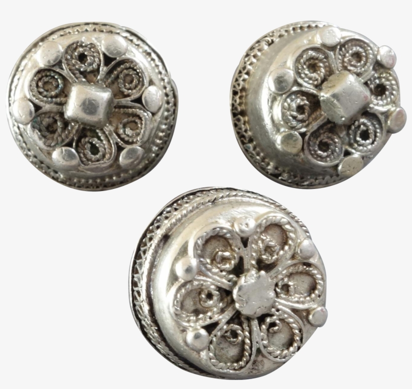 Three Antique 13lot Silver Buttons Traditional Costume - Circle, transparent png download