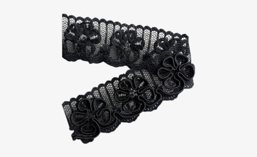 Antique Lace Trim Edging Black On Black Soutache Flowers - Lace, transparent png download
