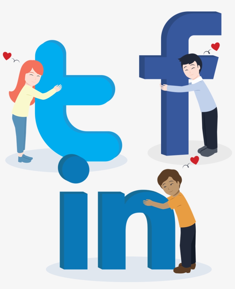 Cartoon People Hugging Social Media Logos - Social Media, transparent png download