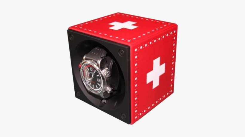Fa001 Single Watch Winder In Leather With White Cross - Remontoir Swiss Kubik - Cuir Drapeau Suisse - Swiss, transparent png download