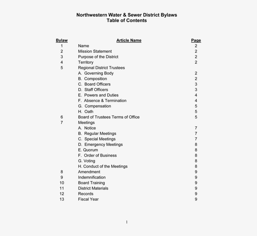 Image Of Nwwsd Bylaws Table Of Contents - Northwestern Ohio Water & Sewer District, transparent png download