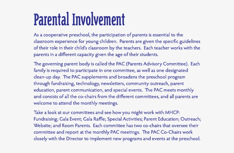 Parental Involvement As A Cooperative Preschool, The - Parenting On Your Own, transparent png download
