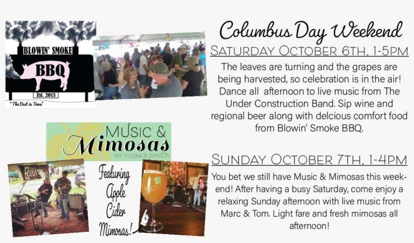 Columbus Day Celebration - Hosmer Winery, transparent png download