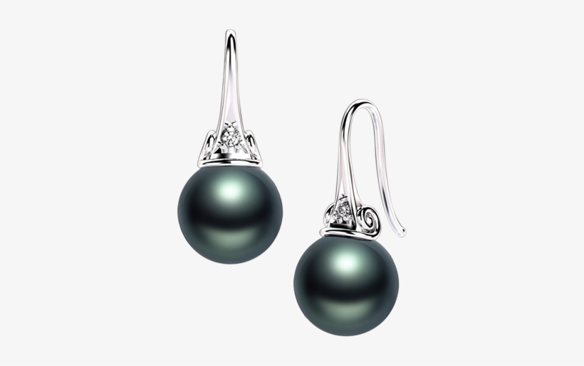 Tahitian Pearl And Diamond Earrings In White Gold - Earrings, transparent png download