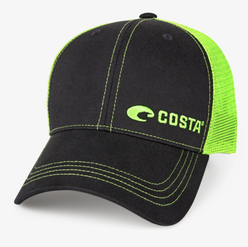 Costa Del Mar Neon Trucker Black Twill Hat In Black/neon - Costa Del Mar Neon Trucker Black/neon Green New 2017, transparent png download