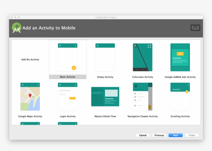 Choose Blank Activity - Basic Activity In Android Studio, transparent png download