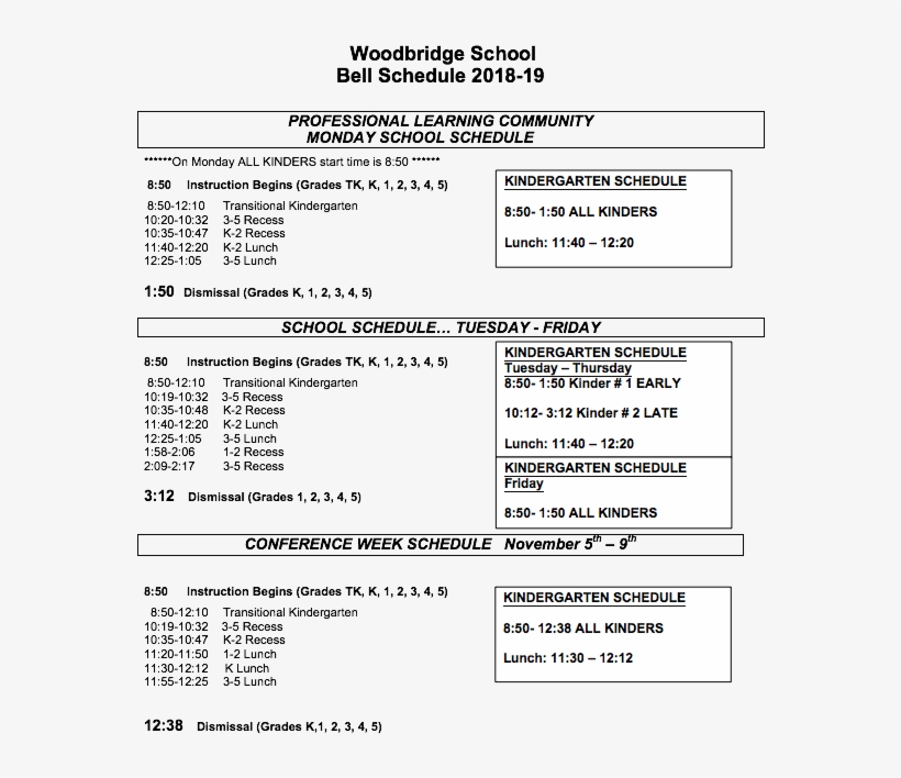 Bell Schedule Woodbridge Elementary School PNG Image Transparent