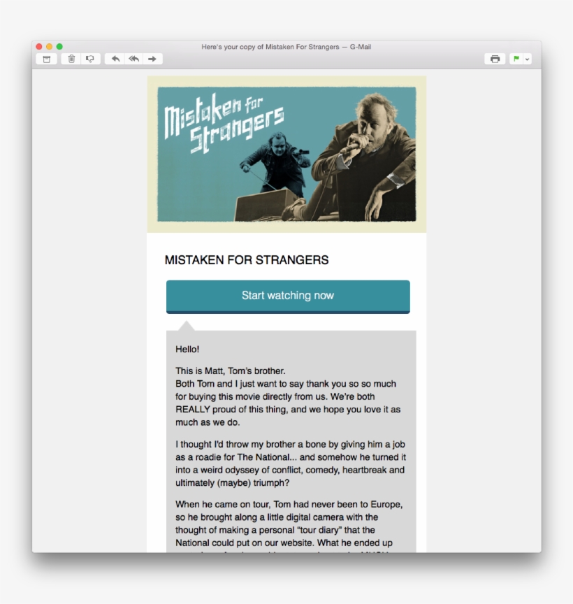 They Have Also Received A Receipt Email From Vimeo - Mistaken For Strangers [tom Berninger] Dvd, transparent png download