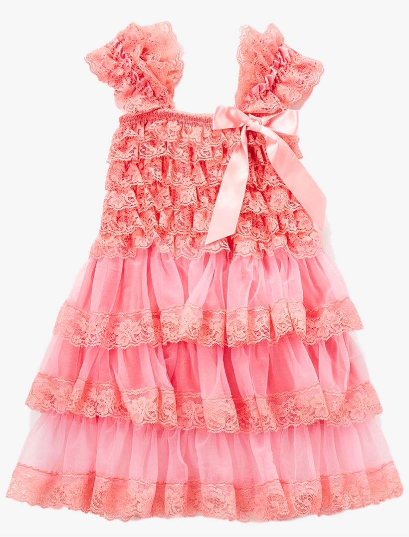 Peach Lace Capsleeve Tiered Flower Girls Dress - Dress, transparent png download