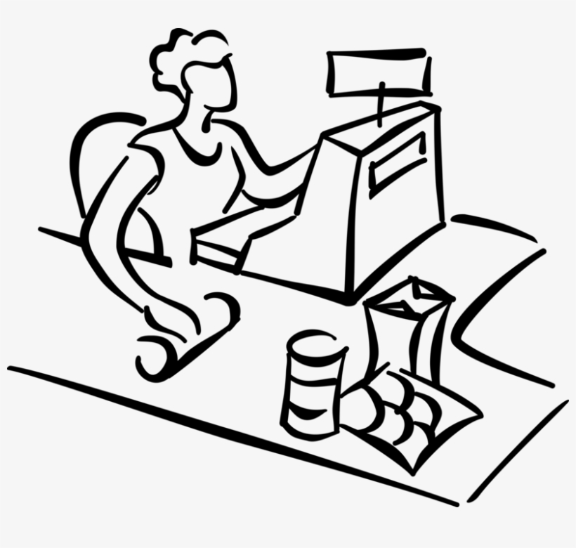 Vector Illustration Of Cashier In Supermarket With - Einzelhandel Clipart, transparent png download