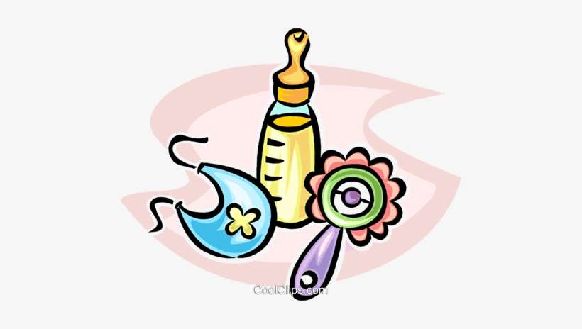 Baby Bottle, Rattle, And Bib Royalty Free Vector Clip - Mamadeira Chocalho Em Png, transparent png download