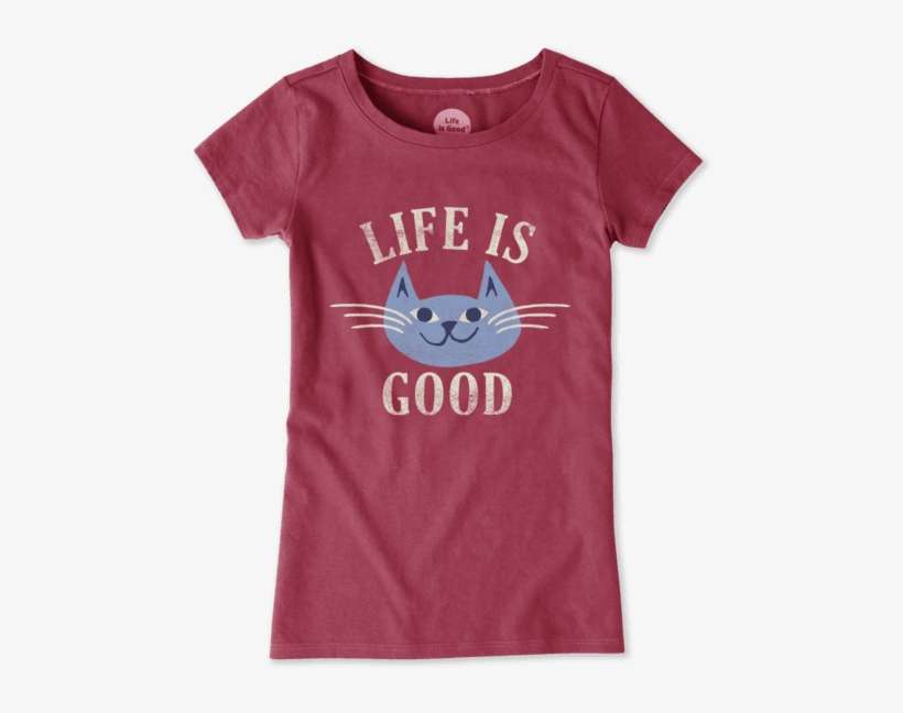 Girls Happy Cat Crusher Tee - Life Is Good Girls' Crusher Tee, transparent png download