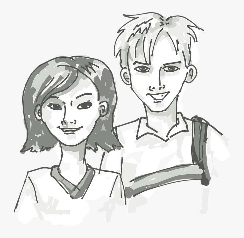 And Girl Teens - Teenagers Clipart Black And White, transparent png download