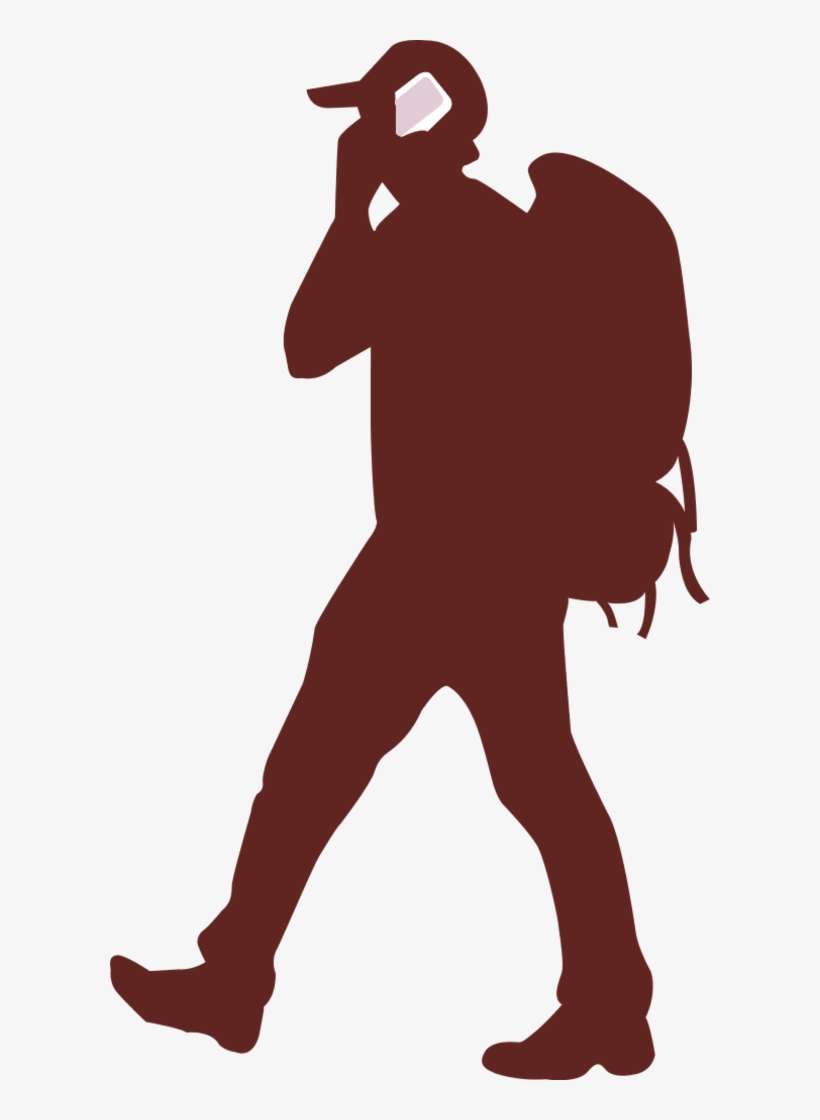 Large Backpacker On A Phone - Backpacker Silhouette, transparent png download