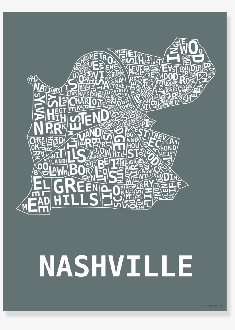 Nashville Hood Print - Nashville Neighborhood Map Poster, transparent png download
