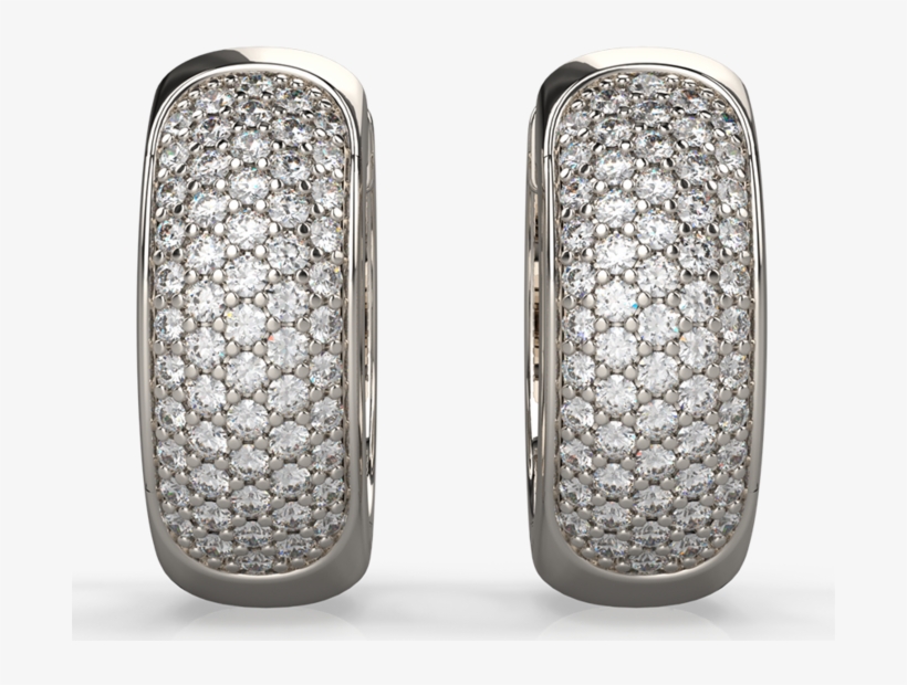 Pave Set Diamond Huggie Earrings White Gold - Earring, transparent png download