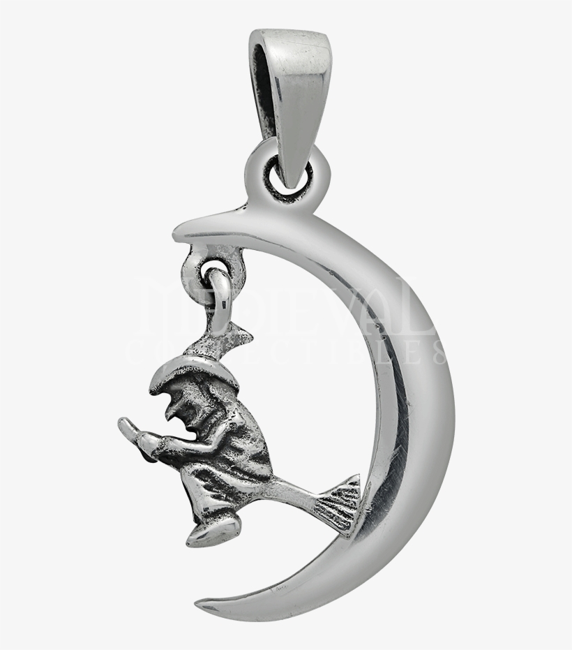 Flying Witch Pendant - Sterling Silver Moon Witch Pendant Wiccan Pagan, Women's, transparent png download