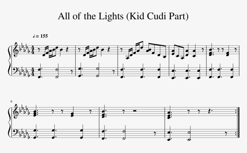 All Of The Lights Sheet Music 1 Of 1 Pages - 8 Bars Sheet Music, transparent png download