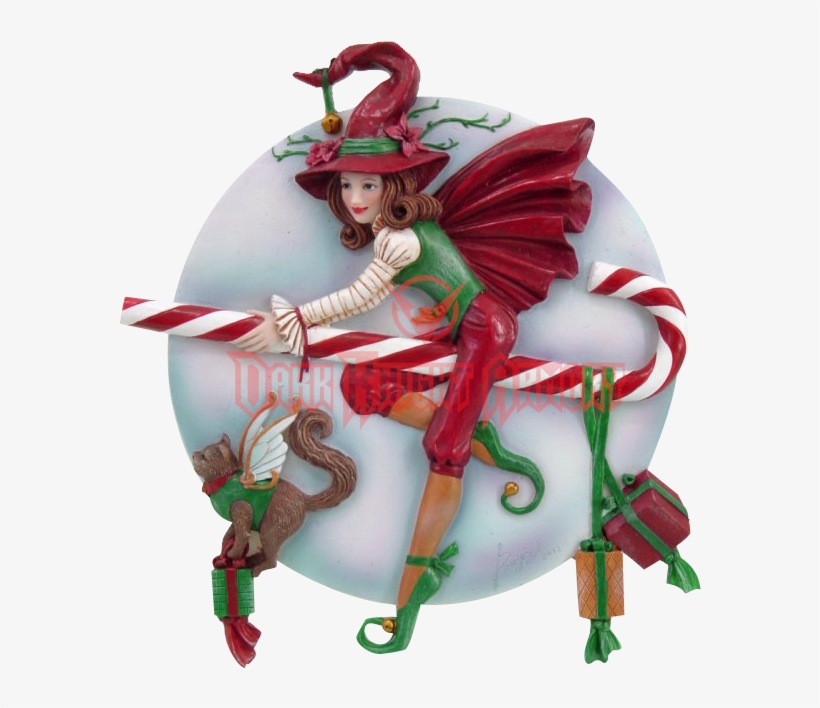 Flying Candy Cane Witch Statue - Candy Cane Witch Figurine, transparent png download