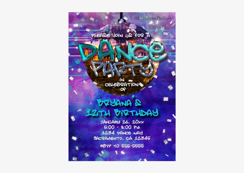 Dance Party Purple Silver Disco Ball & Confetti - Poster, transparent png download