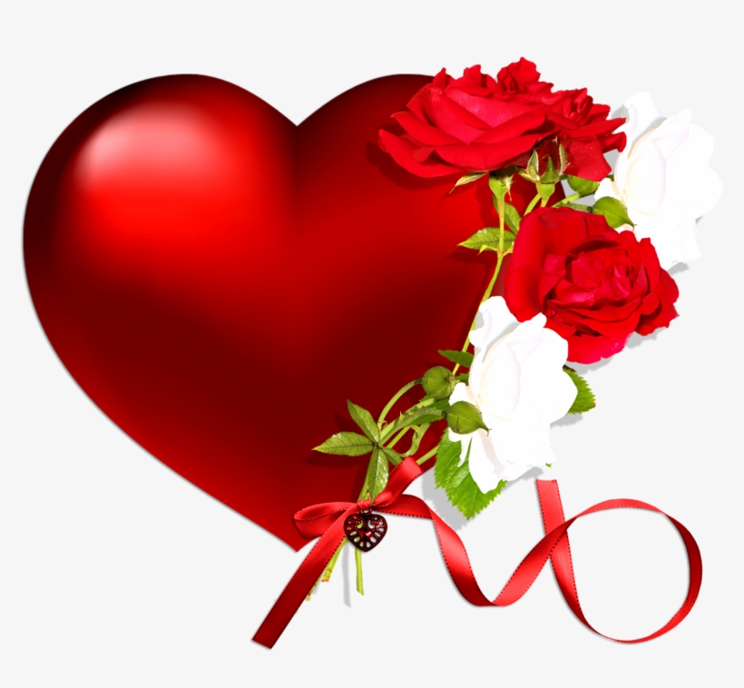 Heart Png With Red And White Flower - Red Hearts And Roses, transparent png download