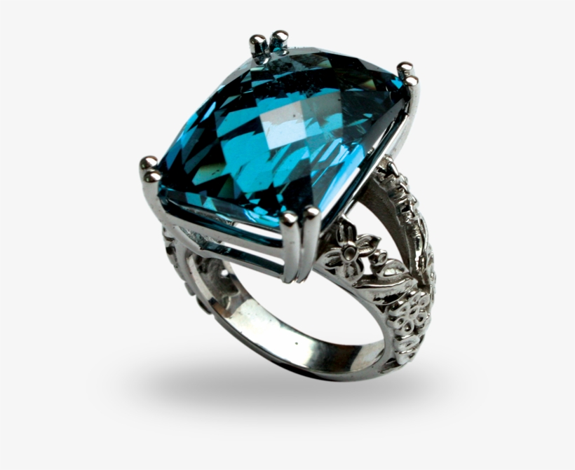 14k White Gold Floral Pattern Blue Topaz Ring 14k White - Engagement Ring, transparent png download